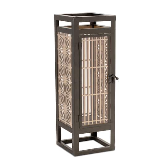 15.5" Cut Out Wood Candle Holder with Iron Frame